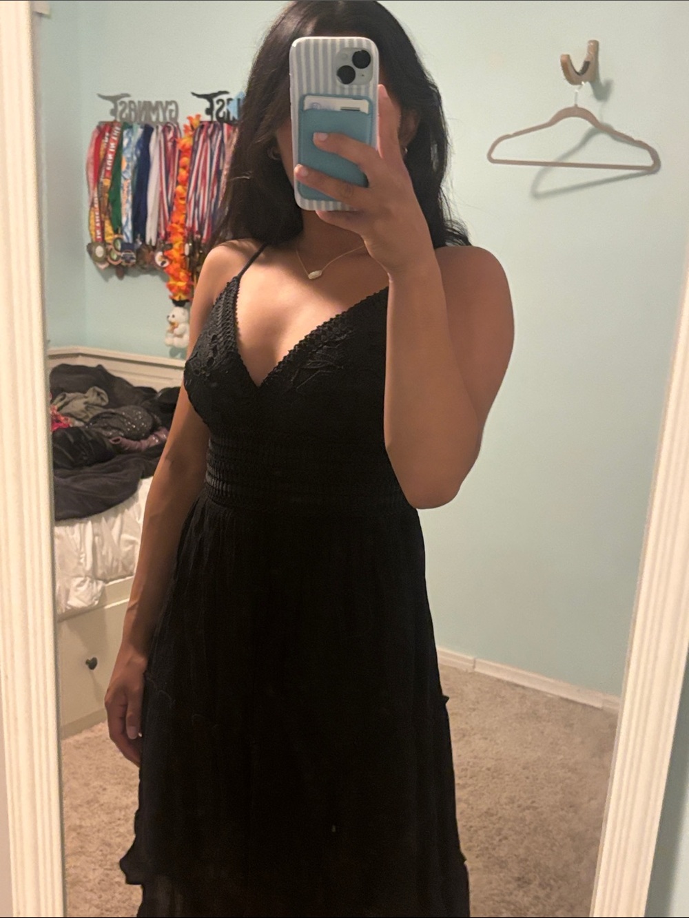 Black V-Neck Lace Dress - Women